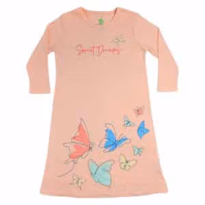 כותנת לילה לילדות קיץ פרפרים אפרסק - 16