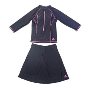 בגד ים נשים צנוע 2 חלקים עם פסים דקים ורוד - 44